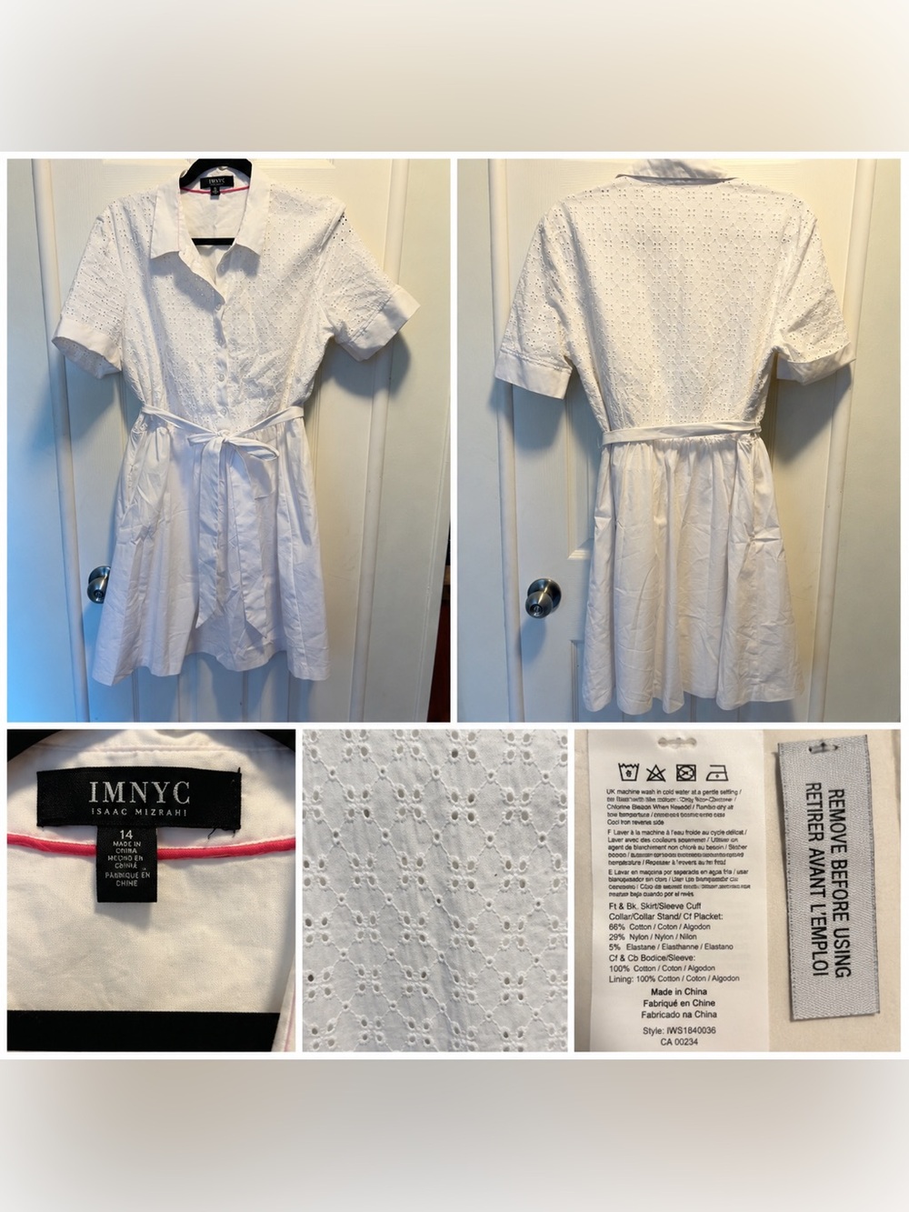White Eyelet Shirt Dress with Tie Waist - INMYC